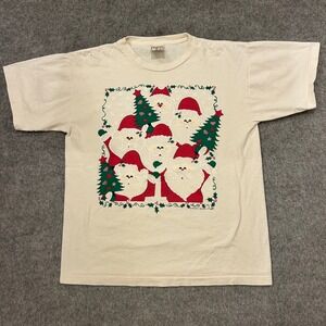 Vintage 90s Santa Clause Christmas Tree Holiday Winter Single Stitch T Shirt Lg